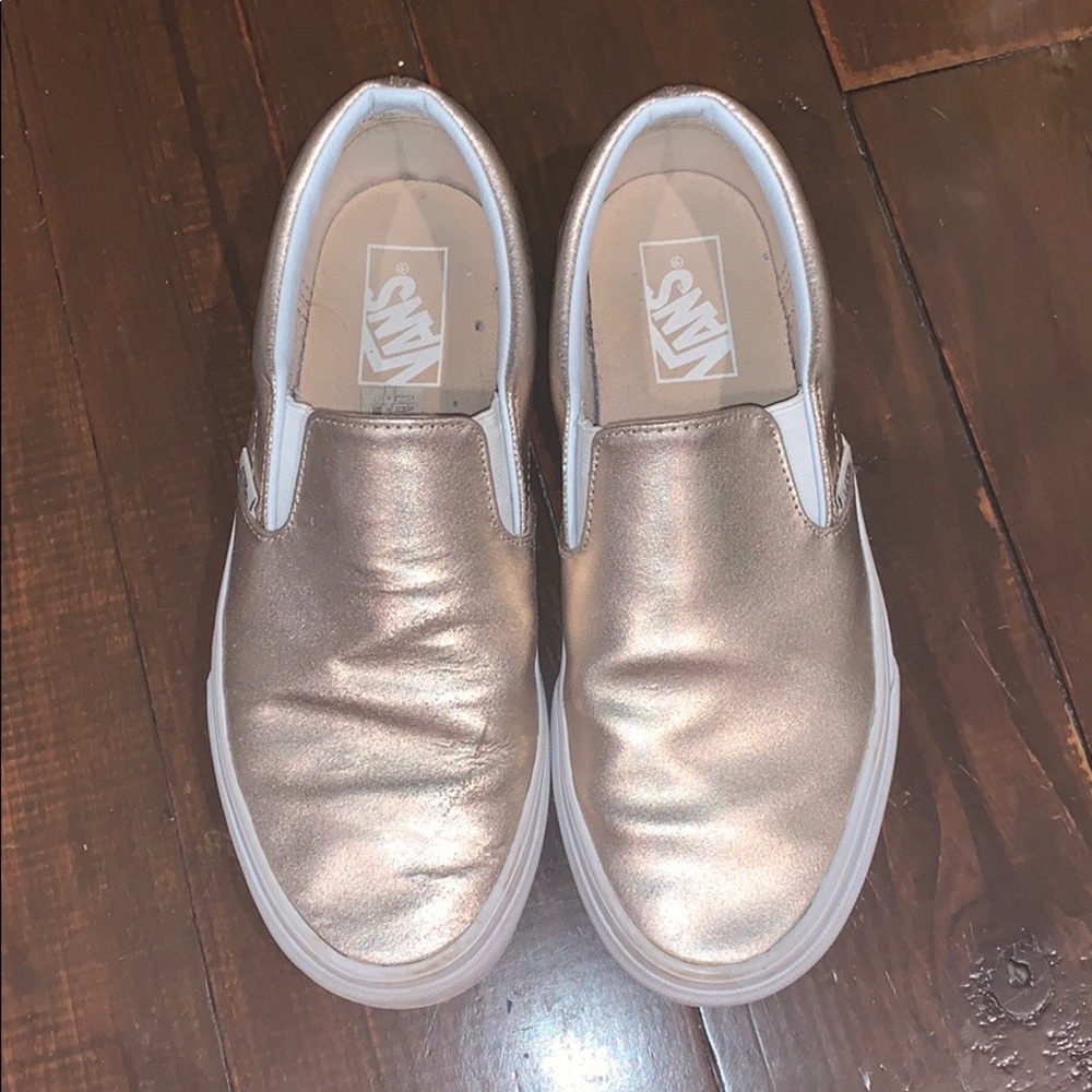 Rose gold Vans slip on sneakers